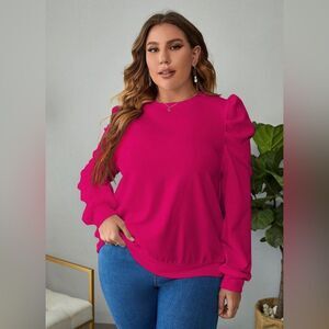 *NWOT* Barbie-Pink Puff Shoulder LS Top NEW! Sz 1X 14